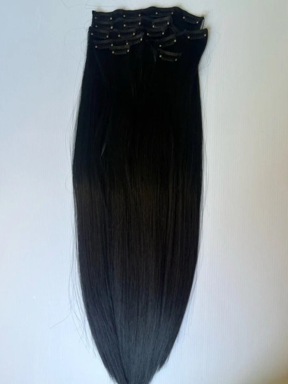 Human hair Blend - Long Black hair Extensions Clips - Picture 5 of 7